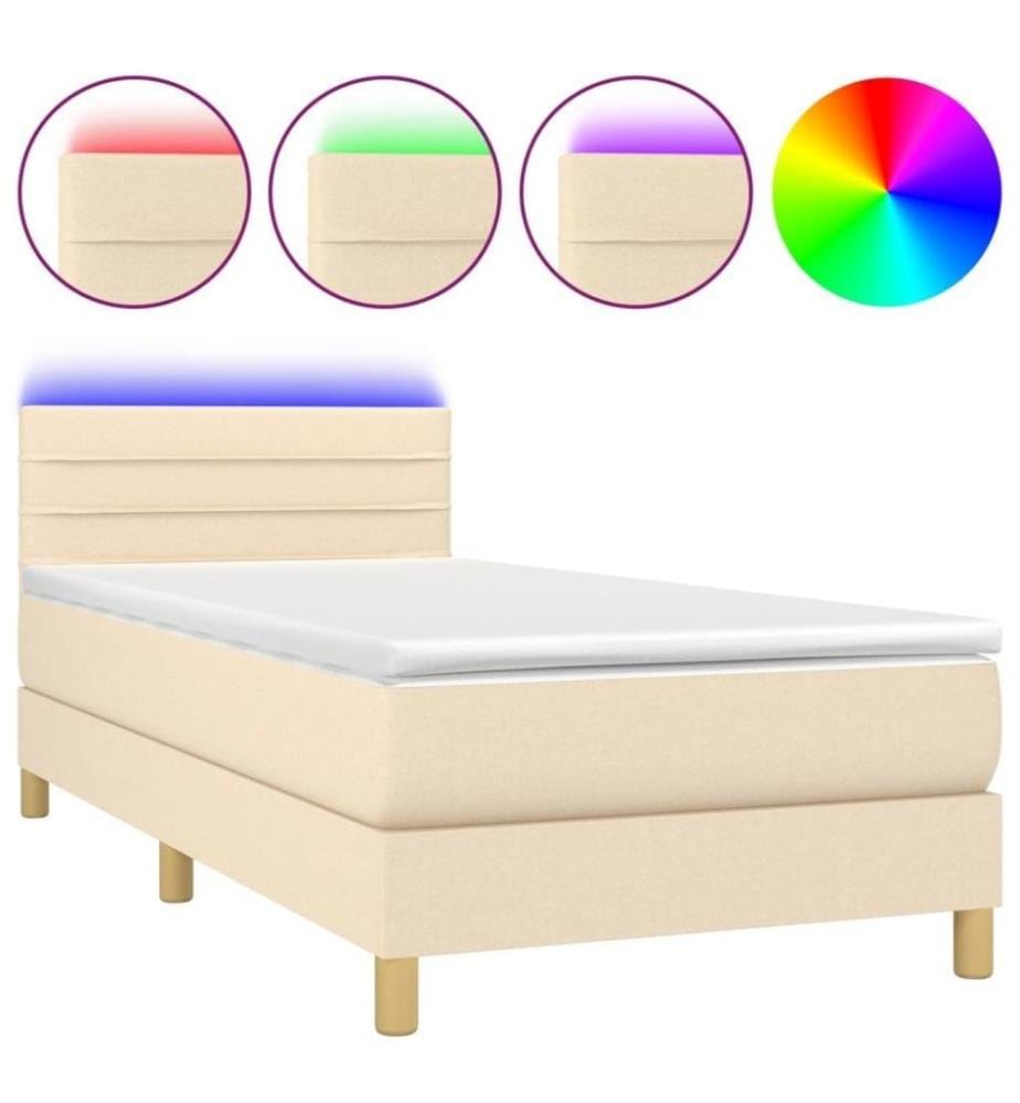Boxspringbett mit Matratze & LED Creme 100x200 cm Stoff