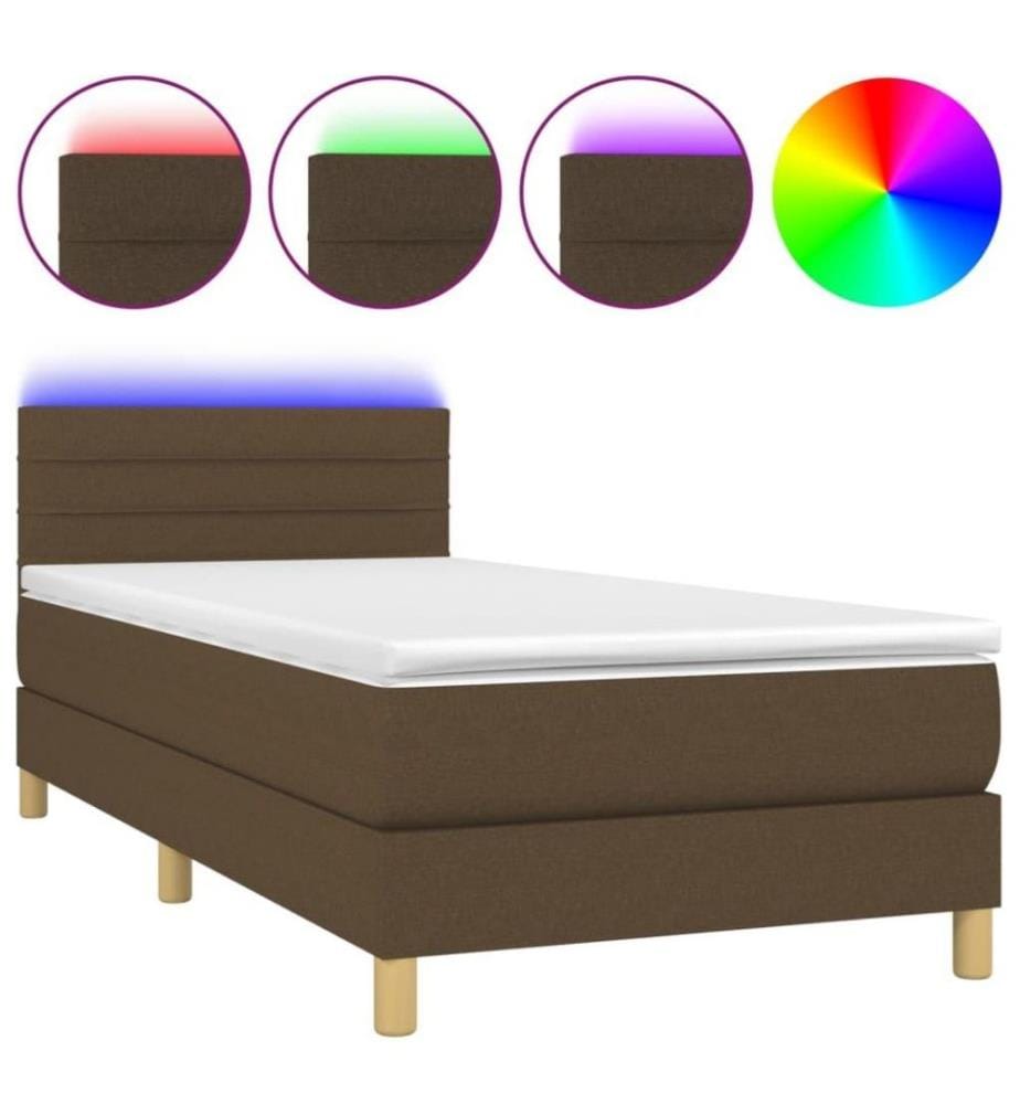 Boxspringbett mit Matratze & LED Dunkelbraun 100x200 cm Stoff
