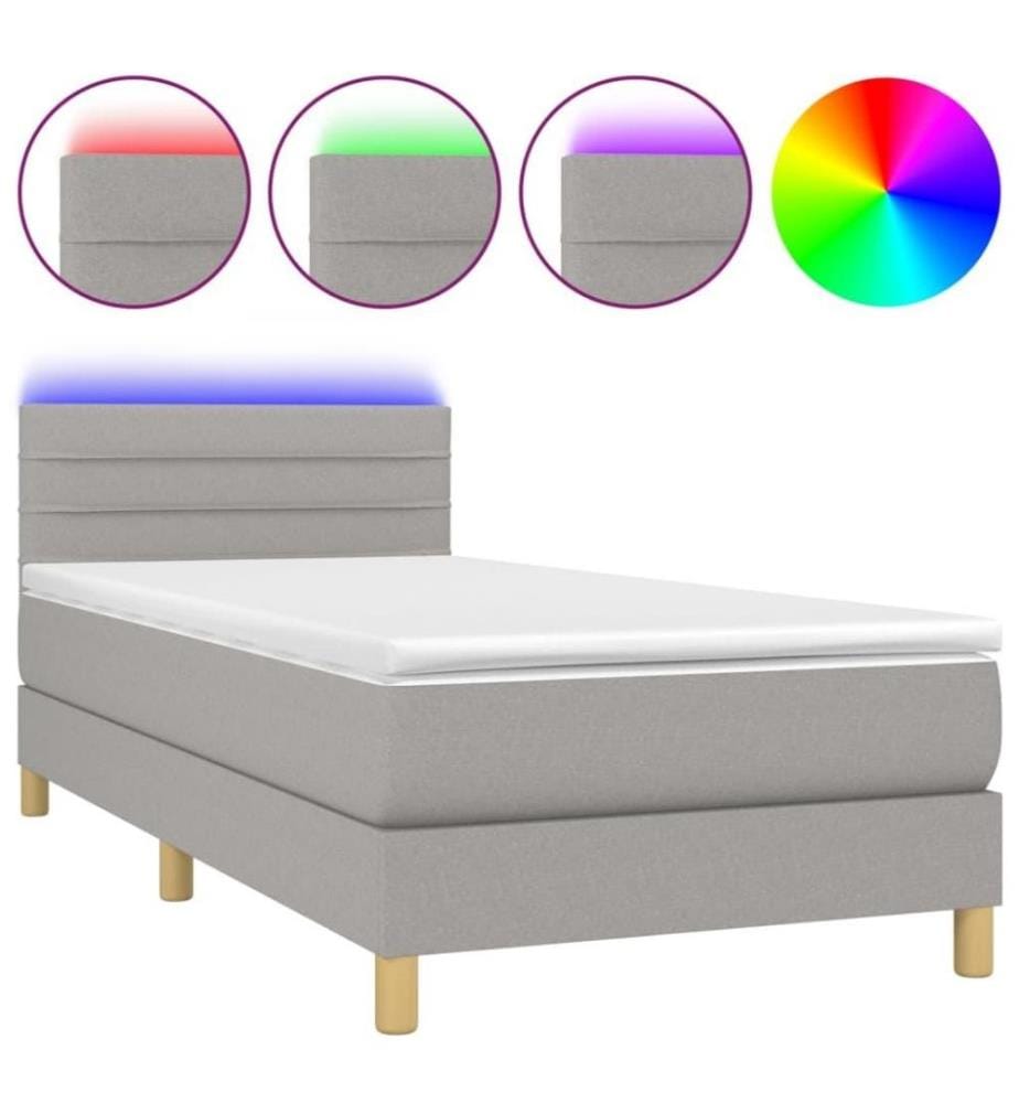 Boxspringbett mit Matratze & LED Hellgrau 100x200 cm Stoff