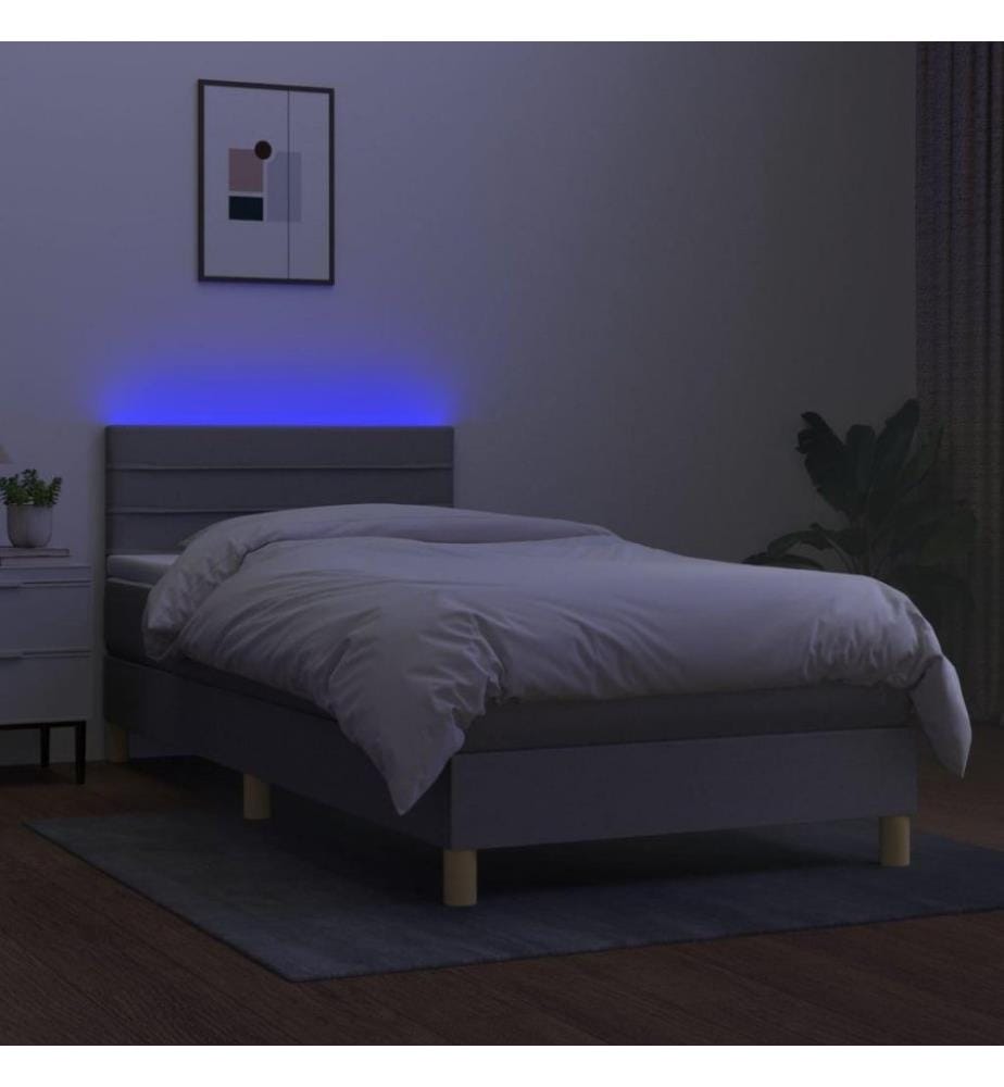 Boxspringbett mit Matratze & LED Hellgrau 100x200 cm Stoff