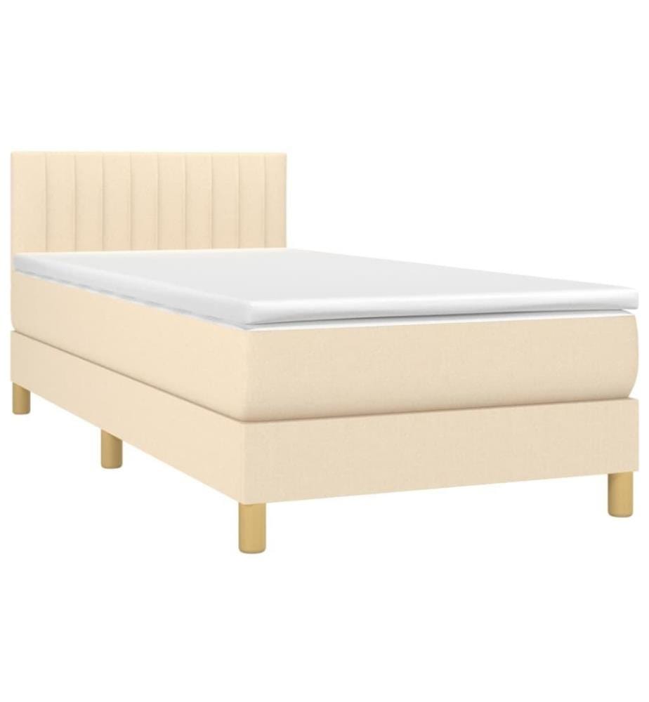 Sommier tapissier avec matelas et LED Crème 90x200 cm Tissu