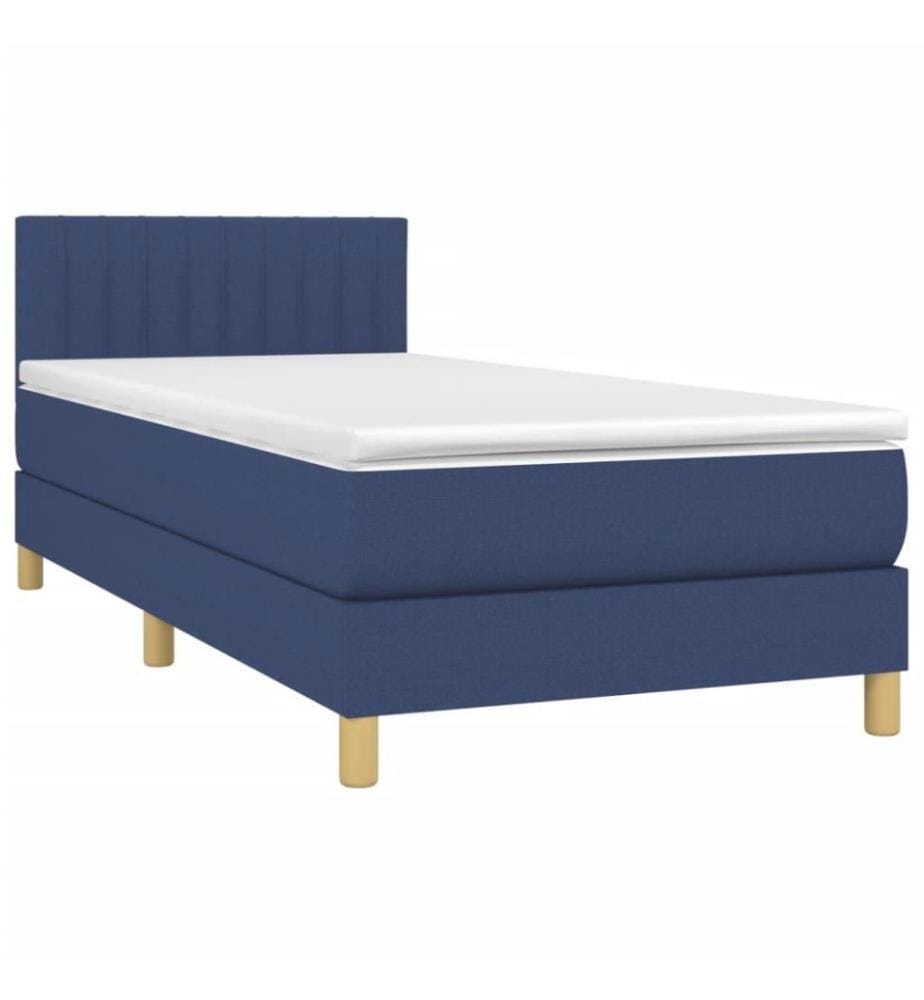 Sommier tapissier avec matelas et LED Bleu 90x200 cm Tissu
