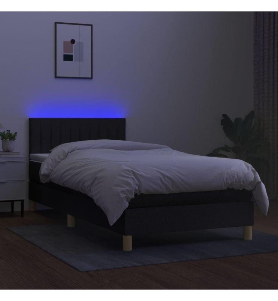 Sommier tapissier avec matelas et LED Noir 90x200 cm Tissu