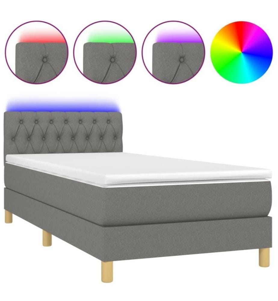 Boxspringbett mit Matratze & LED Dunkelgrau 90x200 cm Stoff