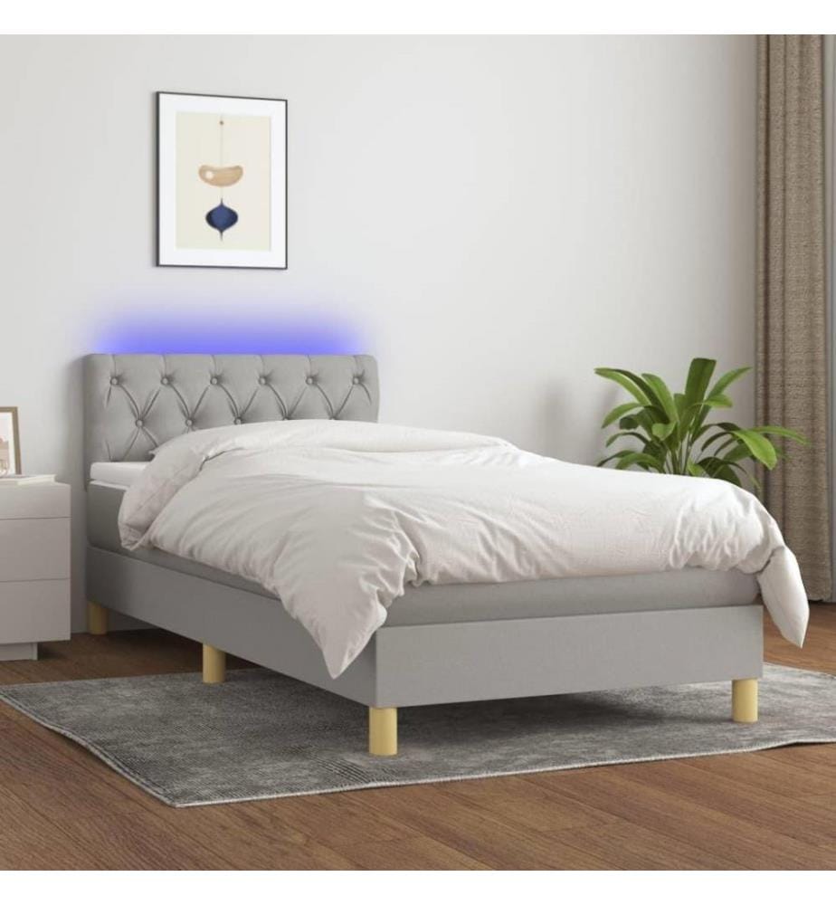 Boxspringbett mit Matratze & LED Hellgrau 80x200 cm Stoff