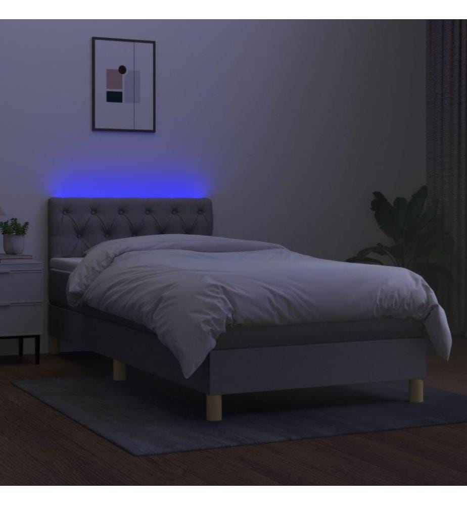Boxspringbett mit Matratze & LED Hellgrau 80x200 cm Stoff