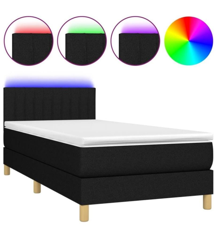 Boxspringbett mit Matratze & LED Schwarz 100x200 cm Stoff
