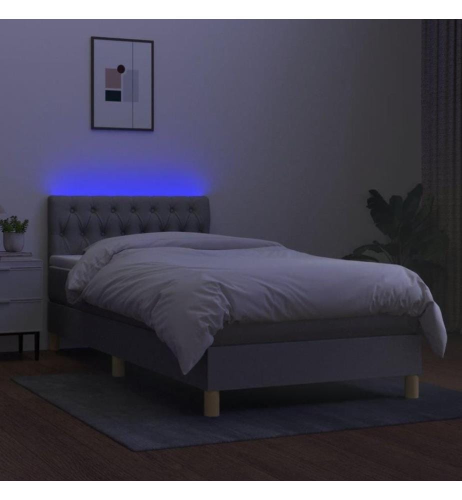 Sommier tapissier avec matelas et LED Gris clair 90x200cm Tissu
