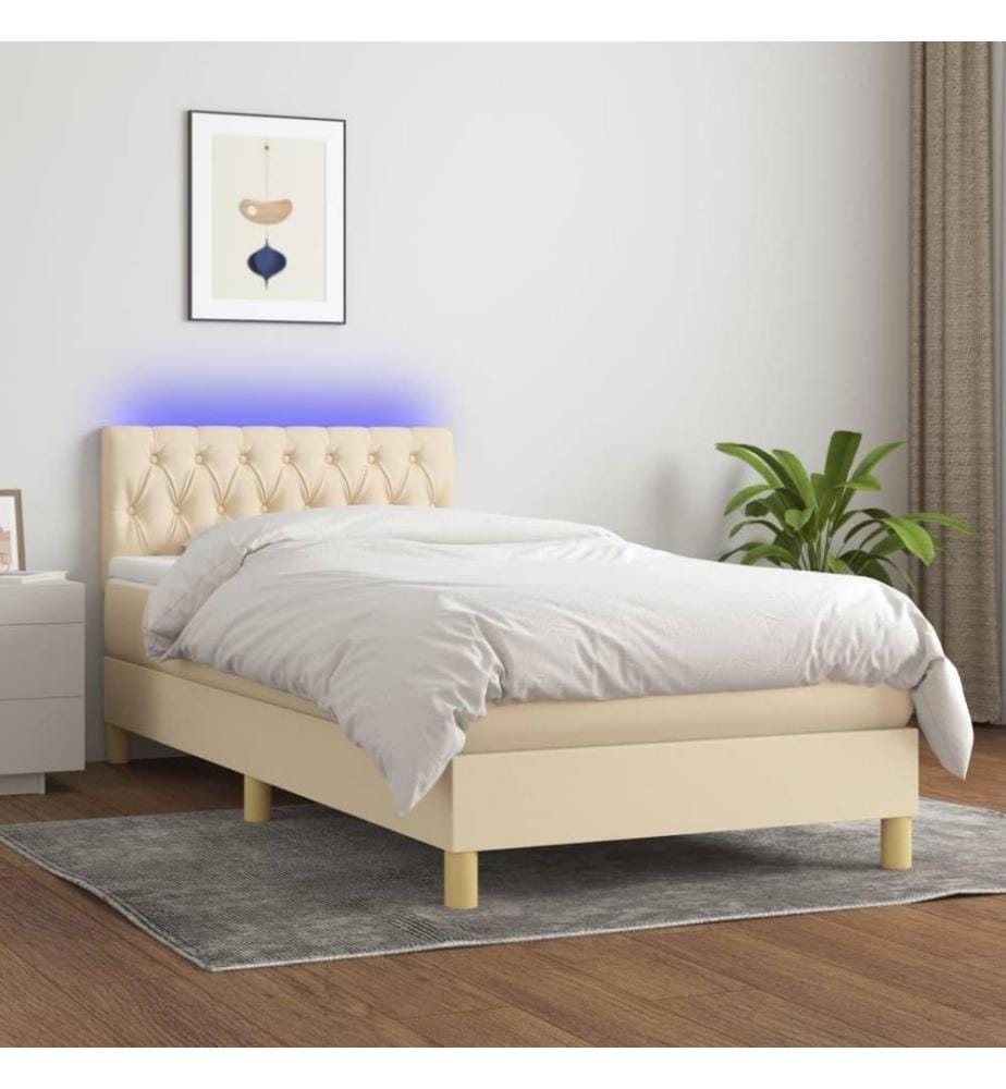 Sommier tapissier avec matelas et LED Crème 90x200 cm Tissu