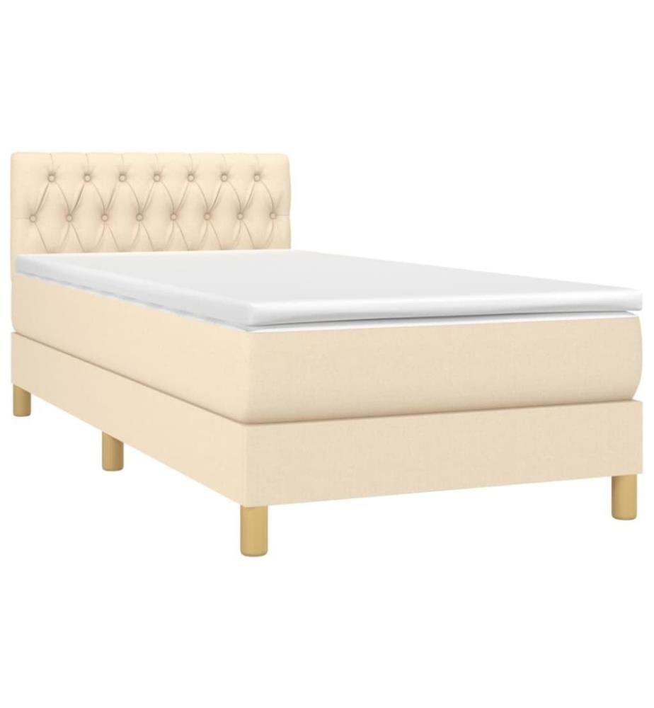 Sommier tapissier avec matelas et LED Crème 80x200cm Tissu