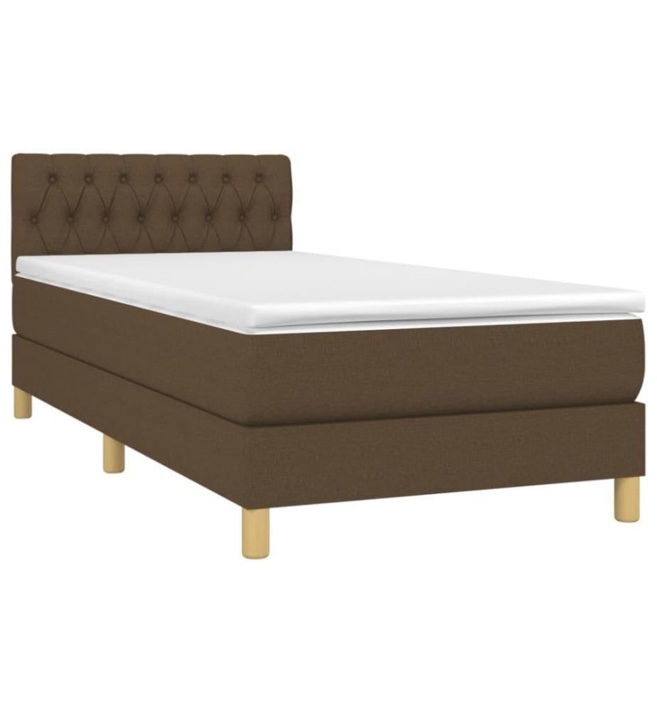 Sommier tapissier et matelas et LED Marron foncé 90x200cm Tissu
