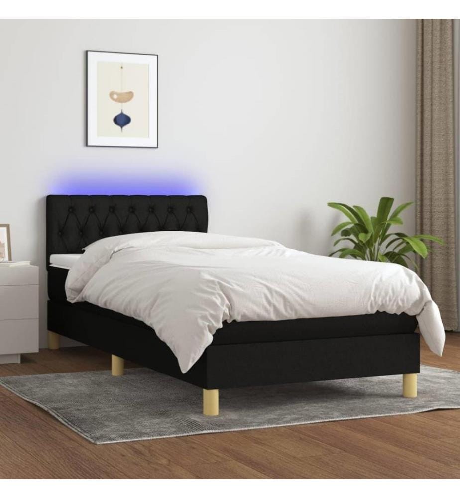 Sommier tapissier avec matelas et LED Noir 90x200 cm Tissu