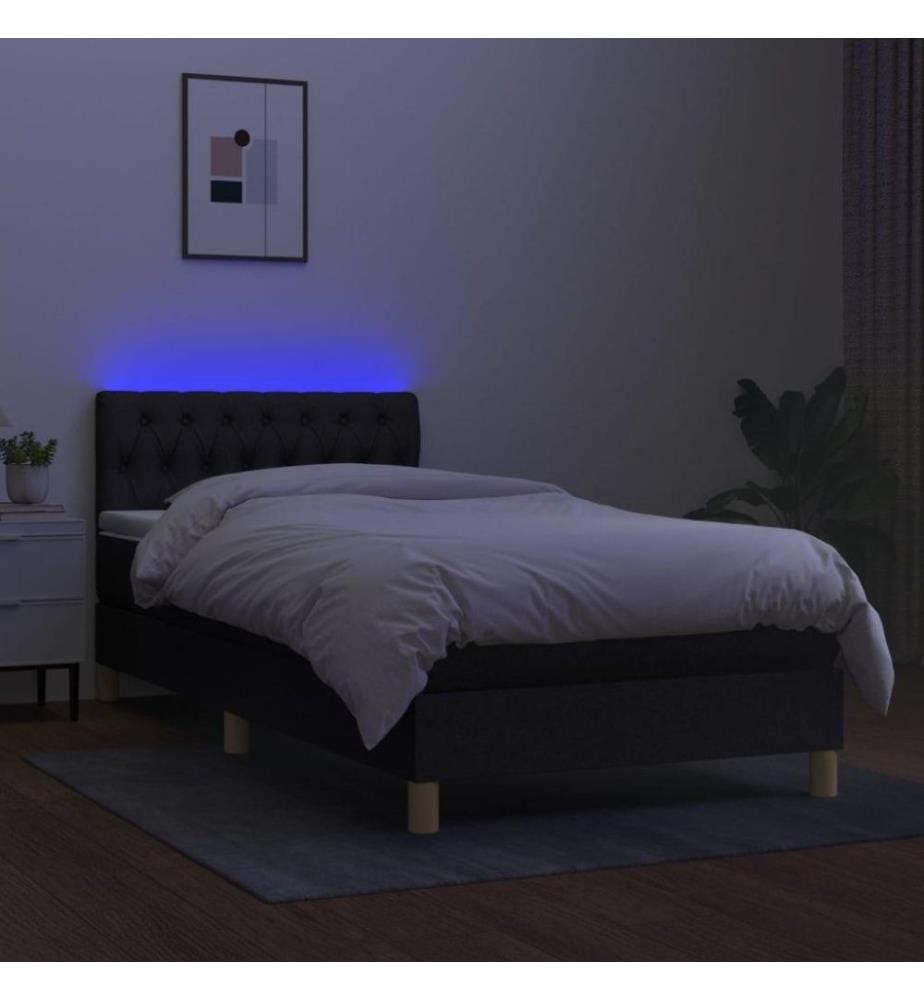 Sommier tapissier avec matelas et LED Noir 90x200 cm Tissu