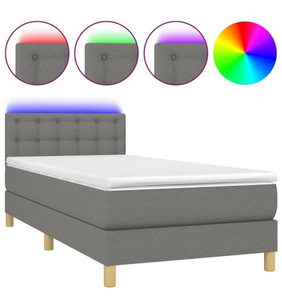 Boxspringbett mit Matratze & LED Dunkelgrau 90x200 cm Stoff
