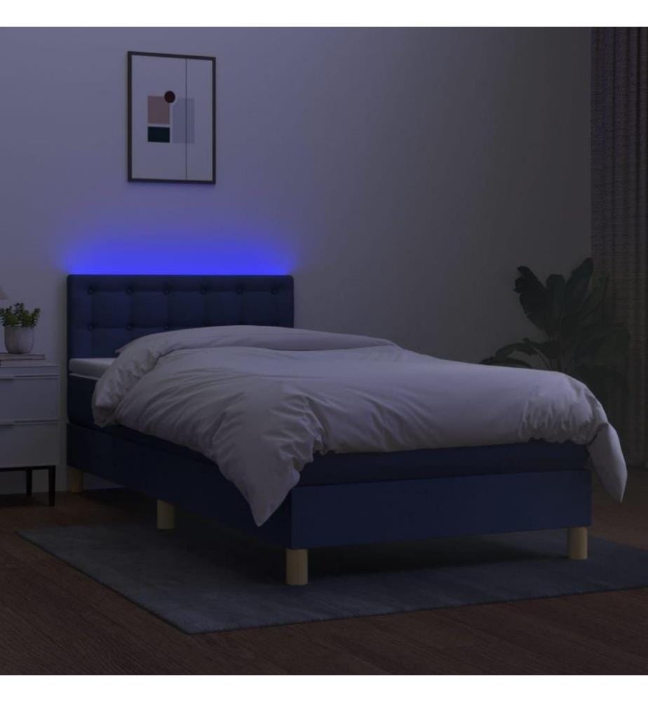 Sommier tapissier avec matelas et LED Bleu 90x200 cm Tissu