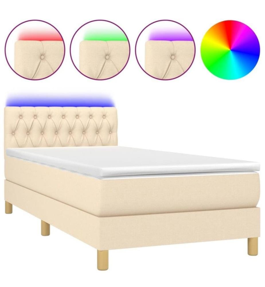 Boxspringbett mit Matratze & LED Creme 100x200 cm Stoff