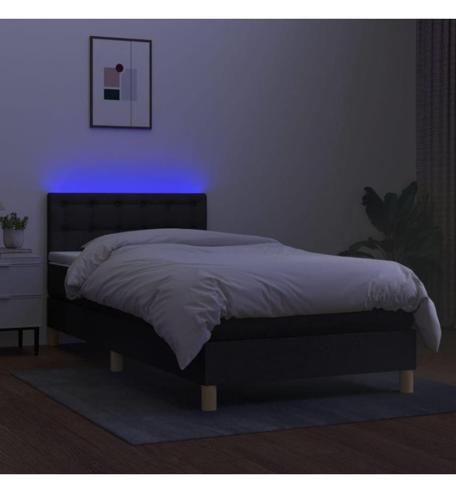 Sommier tapissier avec matelas et LED Noir 90x200 cm Tissu