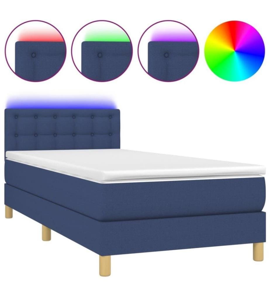 Boxspringbett mit Matratze & LED Blau 100x200 cm Stoff