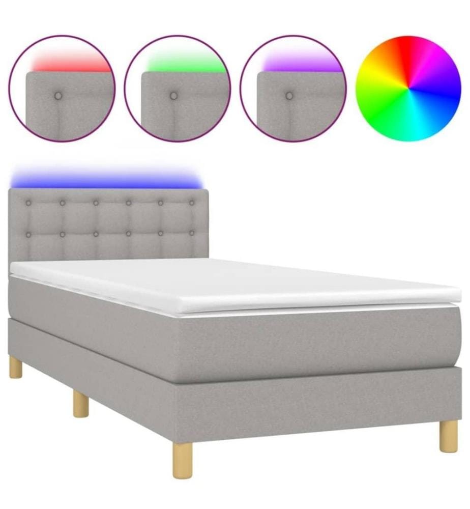 Boxspringbett mit Matratze & LED Hellgrau 100x200 cm Stoff