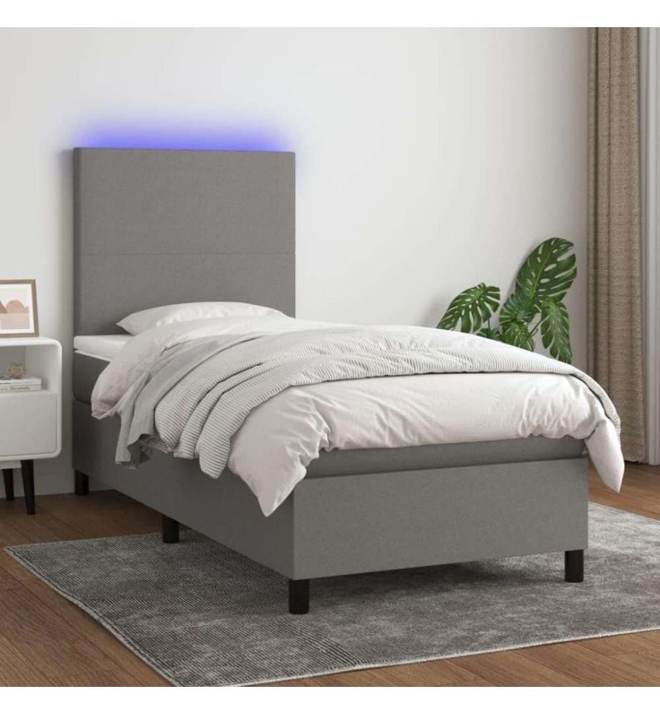 Boxspringbett mit Matratze & LED Dunkelgrau 100x200 cm Stoff