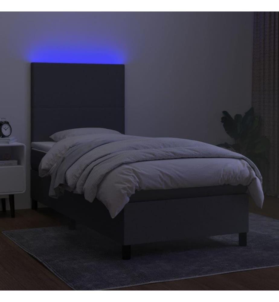 Boxspringbett mit Matratze & LED Dunkelgrau 100x200 cm Stoff