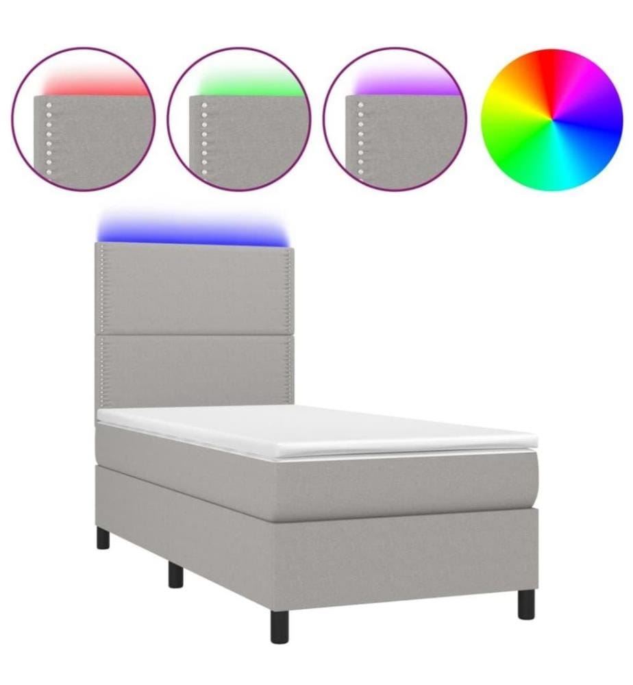 Sommier tapissier avec matelas et LED Gris clair 90x200cm Tissu