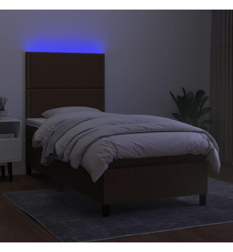 Boxspringbett mit Matratze & LED Dunkelbraun 100x200 cm Stoff