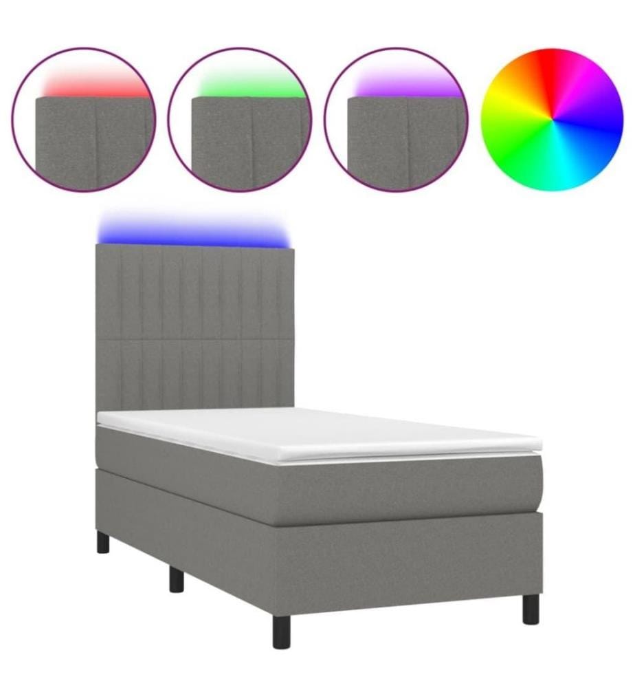 Boxspringbett mit Matratze & LED Dunkelgrau 100x200 cm Stoff