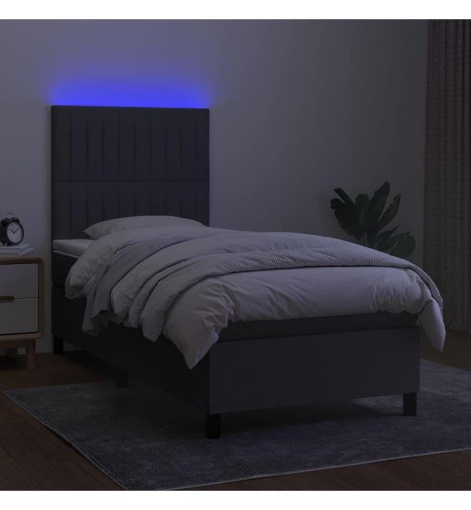 Boxspringbett mit Matratze & LED Dunkelgrau 100x200 cm Stoff