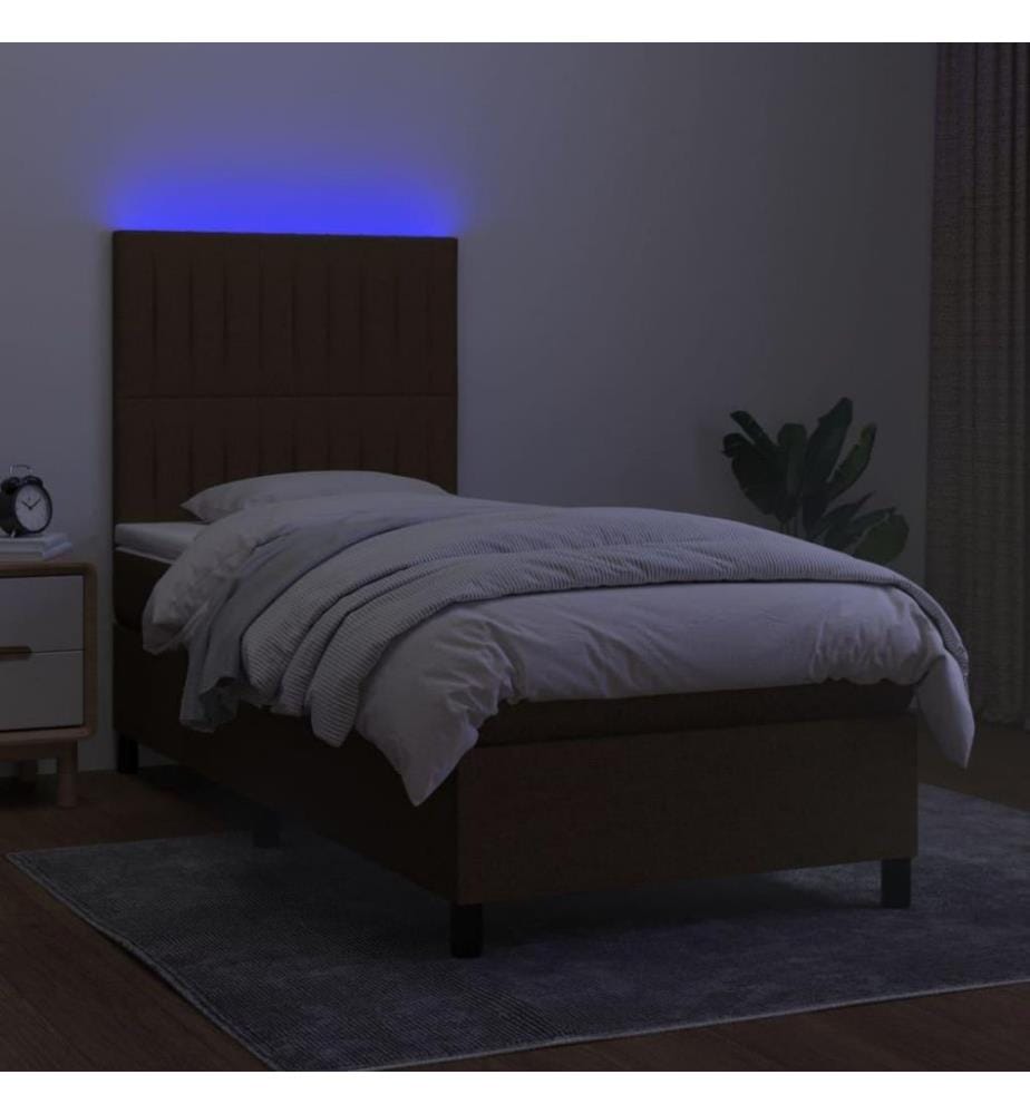 Boxspringbett mit Matratze & LED Dunkelbraun 100x200 cm Stoff