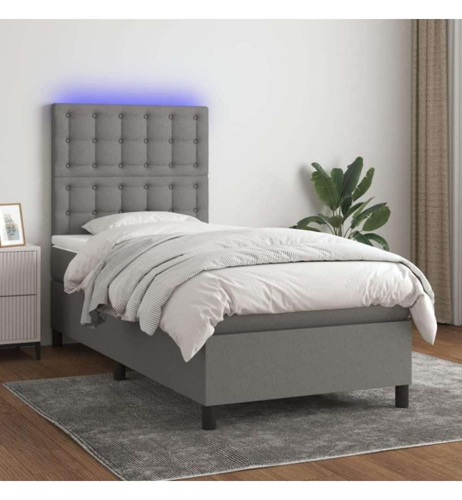 Boxspringbett mit Matratze & LED Dunkelgrau 100x200 cm Stoff