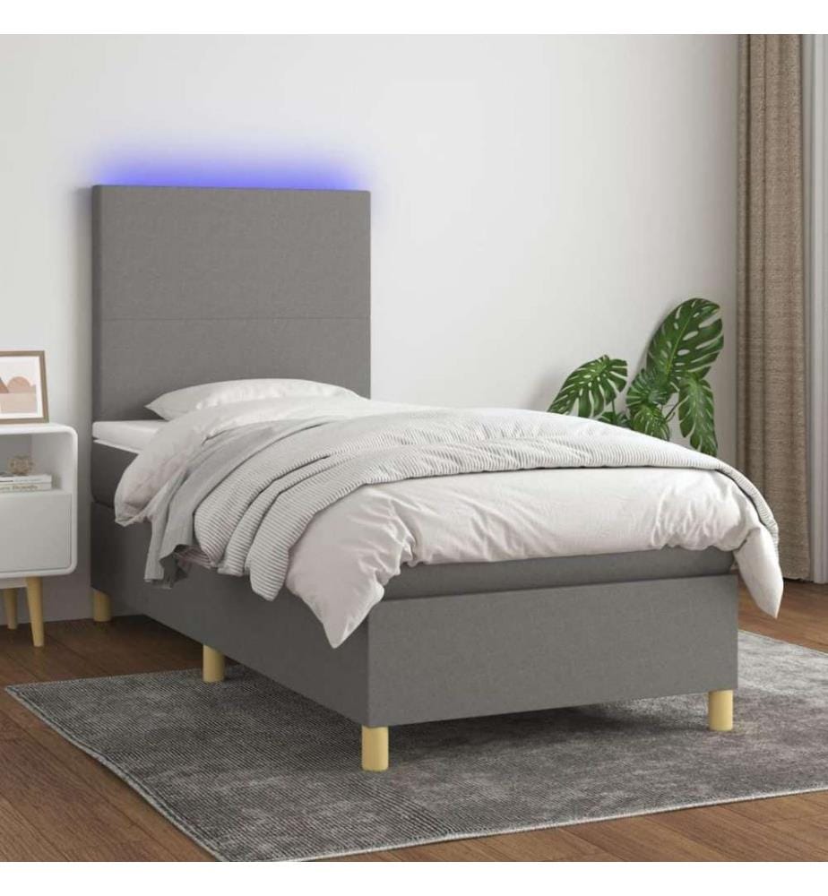 Boxspringbett mit Matratze & LED Dunkelgrau 100x200 cm Stoff