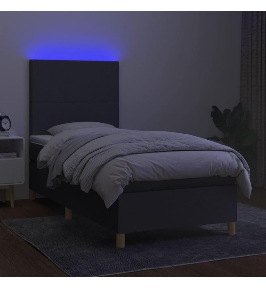 Boxspringbett mit Matratze & LED Dunkelgrau 100x200 cm Stoff