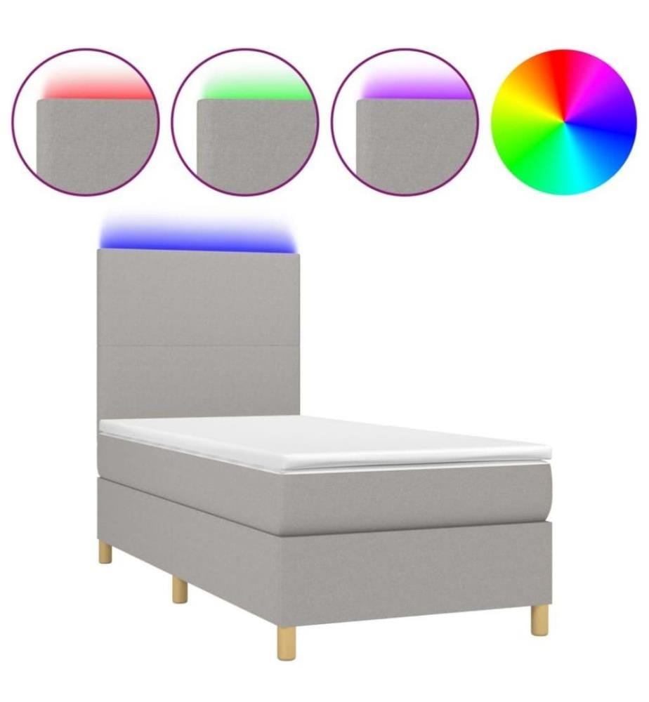 Boxspringbett mit Matratze & LED Hellgrau 100x200 cm Stoff