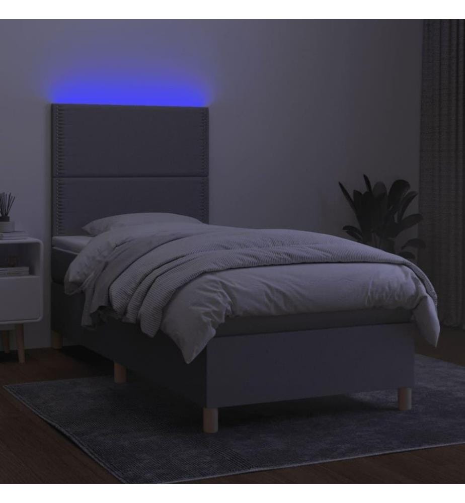 Boxspringbett mit Matratze & LED Hellgrau 100x200 cm Stoff