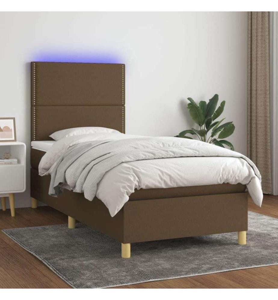 Boxspringbett mit Matratze & LED Dunkelbraun 100x200 cm Stoff