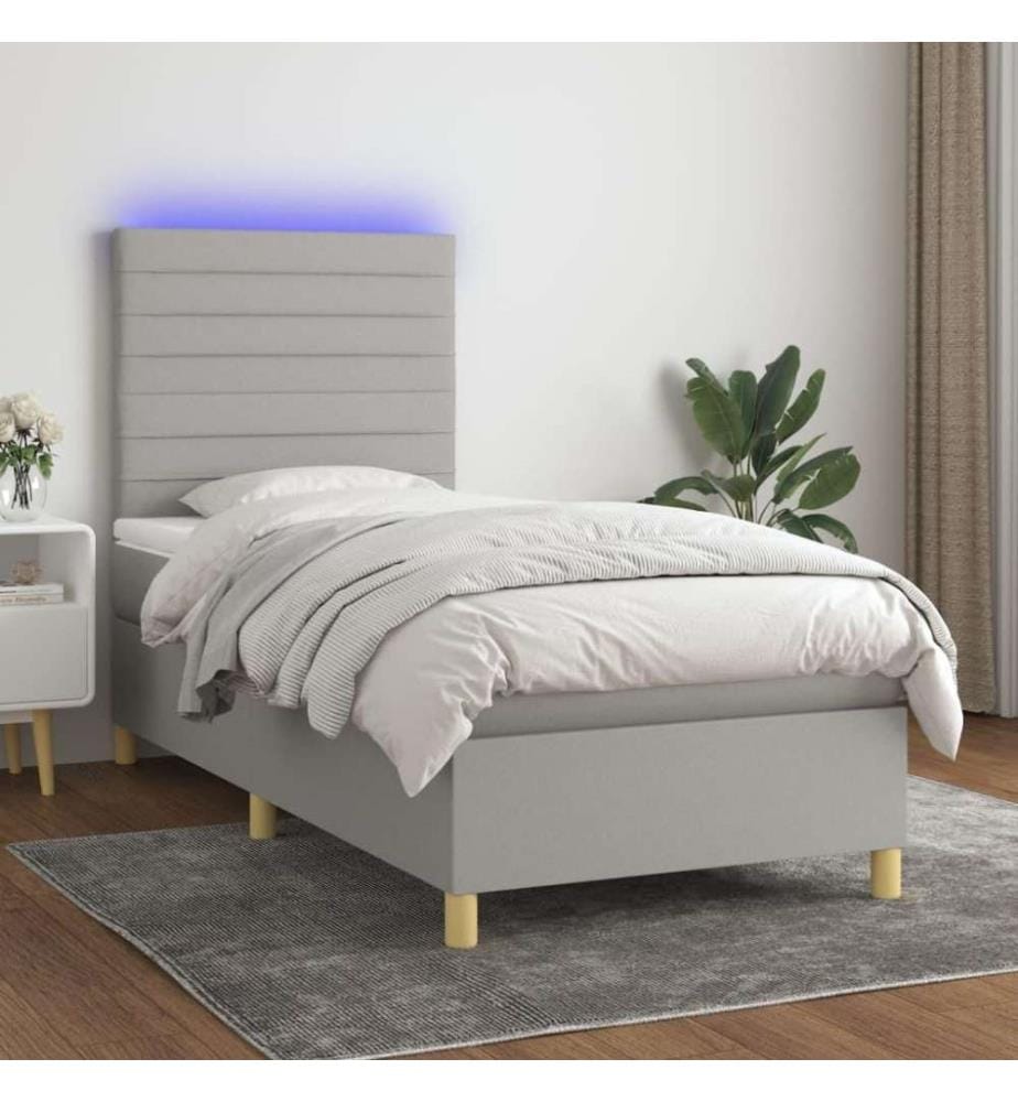 Boxspringbett mit Matratze & LED Hellgrau 100x200 cm Stoff