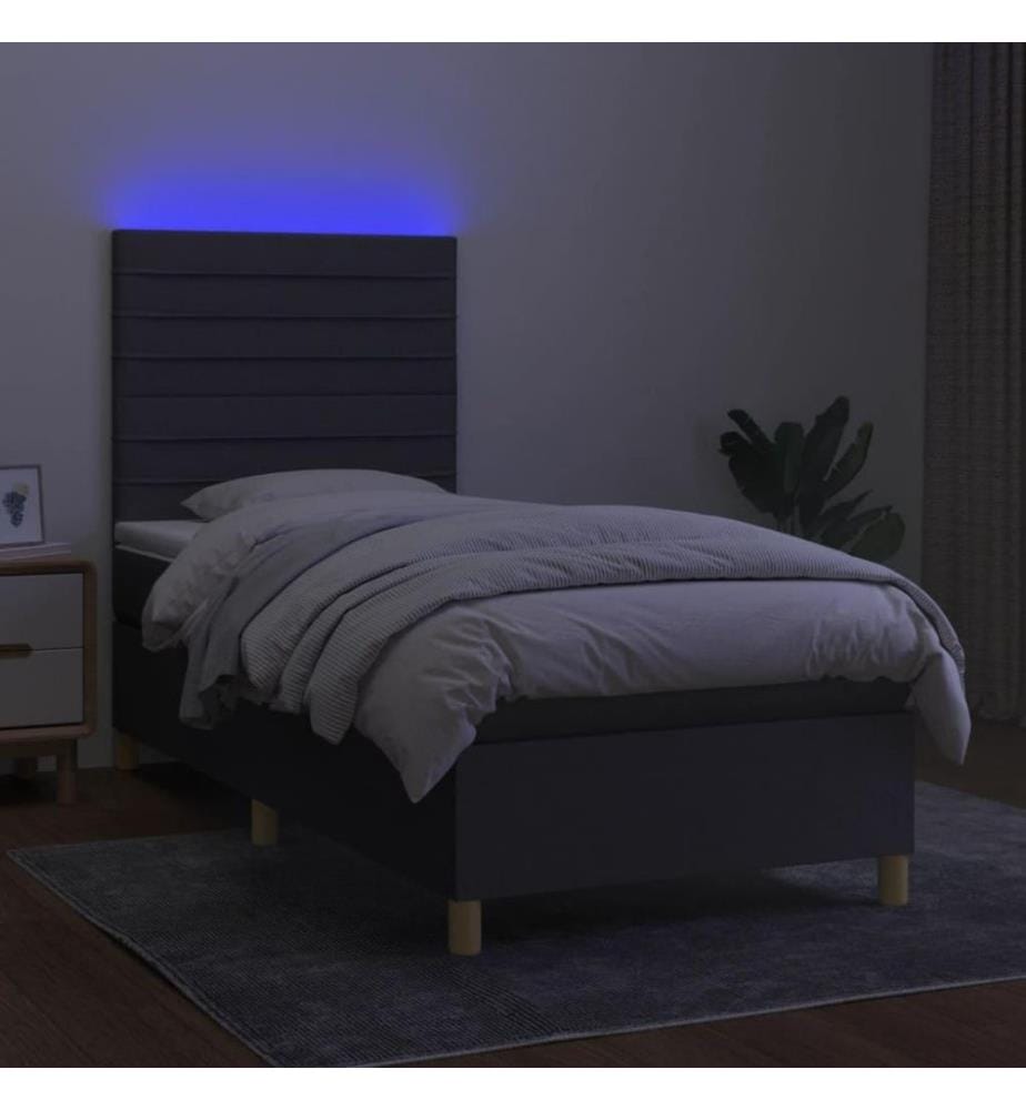 Boxspringbett mit Matratze & LED Dunkelgrau 100x200 cm Stoff