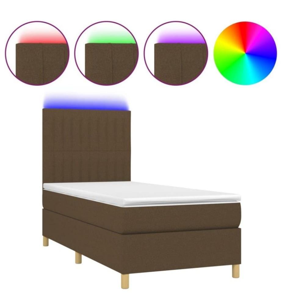 Boxspringbett mit Matratze & LED Dunkelbraun 100x200 cm Stoff