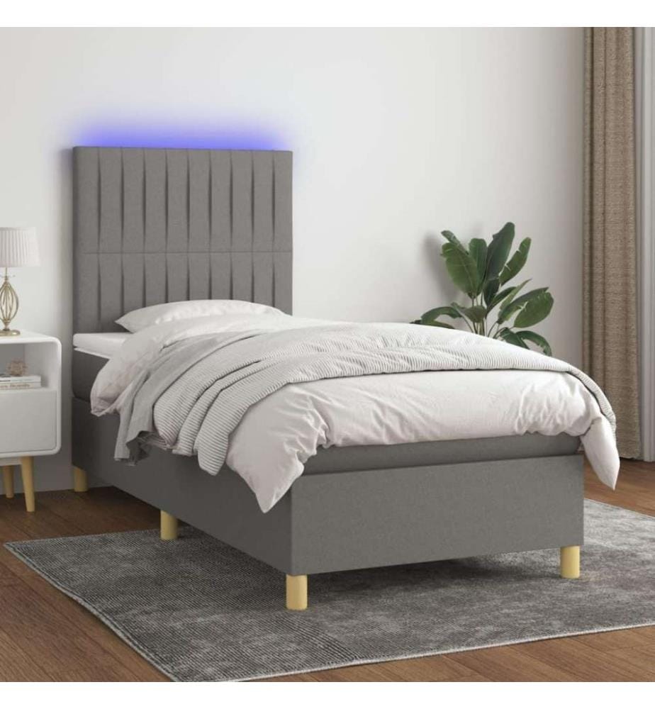 Boxspringbett mit Matratze & LED Dunkelgrau 100x200 cm Stoff