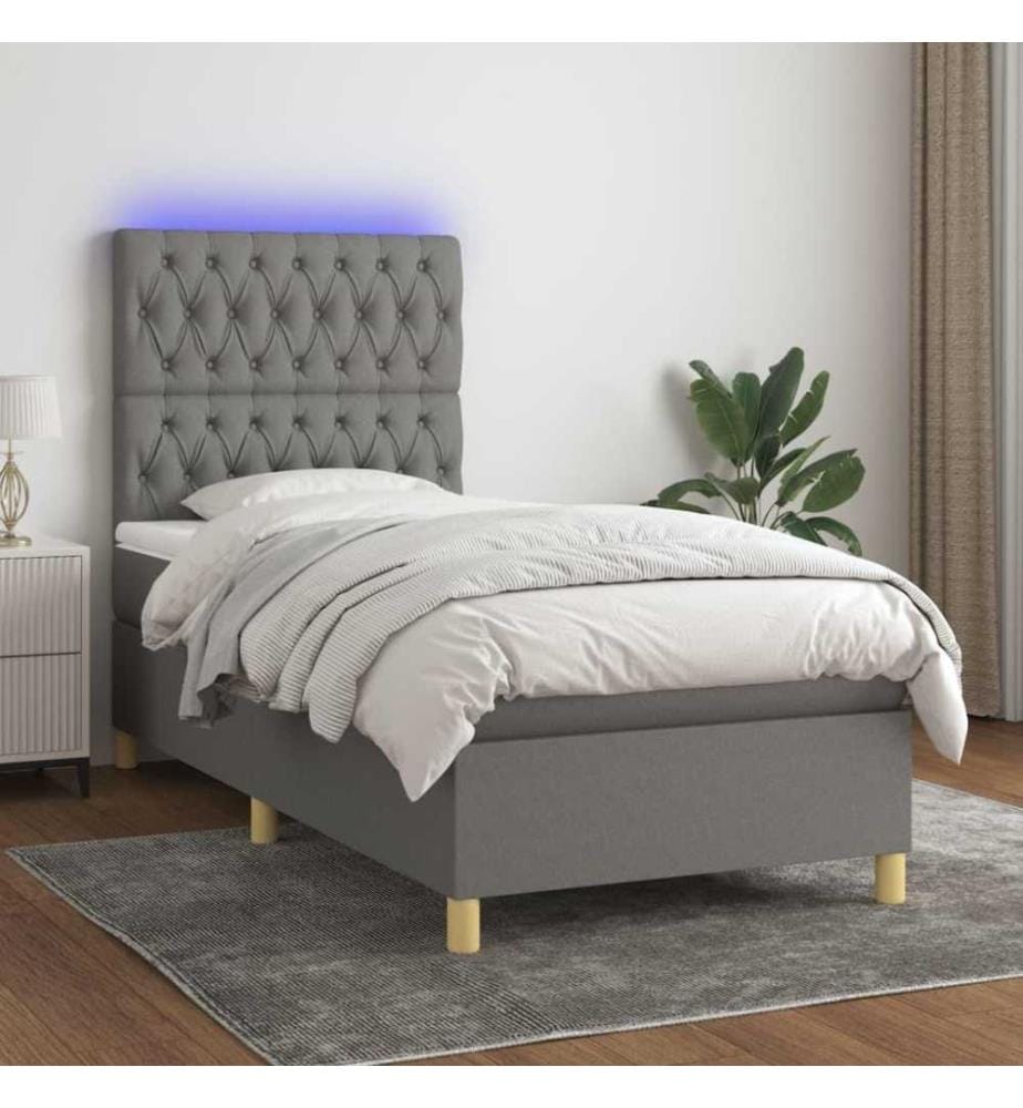 Boxspringbett mit Matratze & LED Dunkelgrau 100x200 cm Stoff