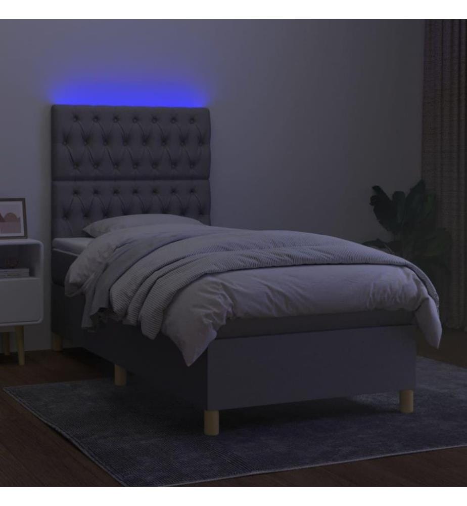 Boxspringbett mit Matratze & LED Hellgrau 100x200 cm Stoff