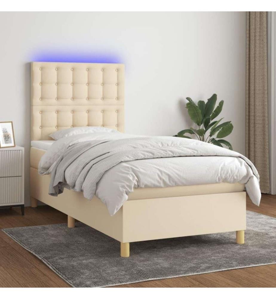 Boxspringbett mit Matratze & LED Creme 100x200 cm Stoff