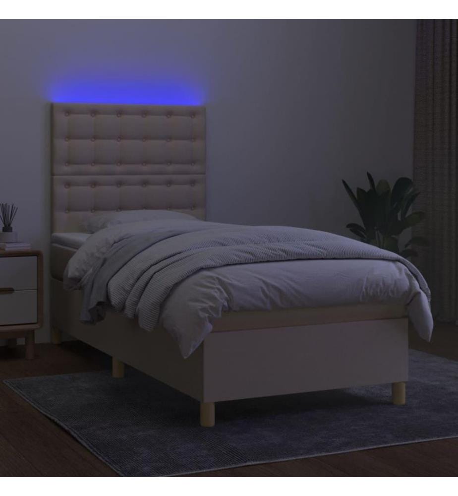 Boxspringbett mit Matratze & LED Creme 100x200 cm Stoff