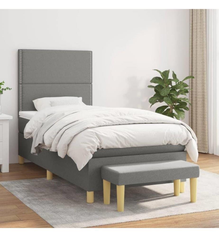 Boxspringbett mit Matratze Dunkelgrau 90x200 cm Stoff