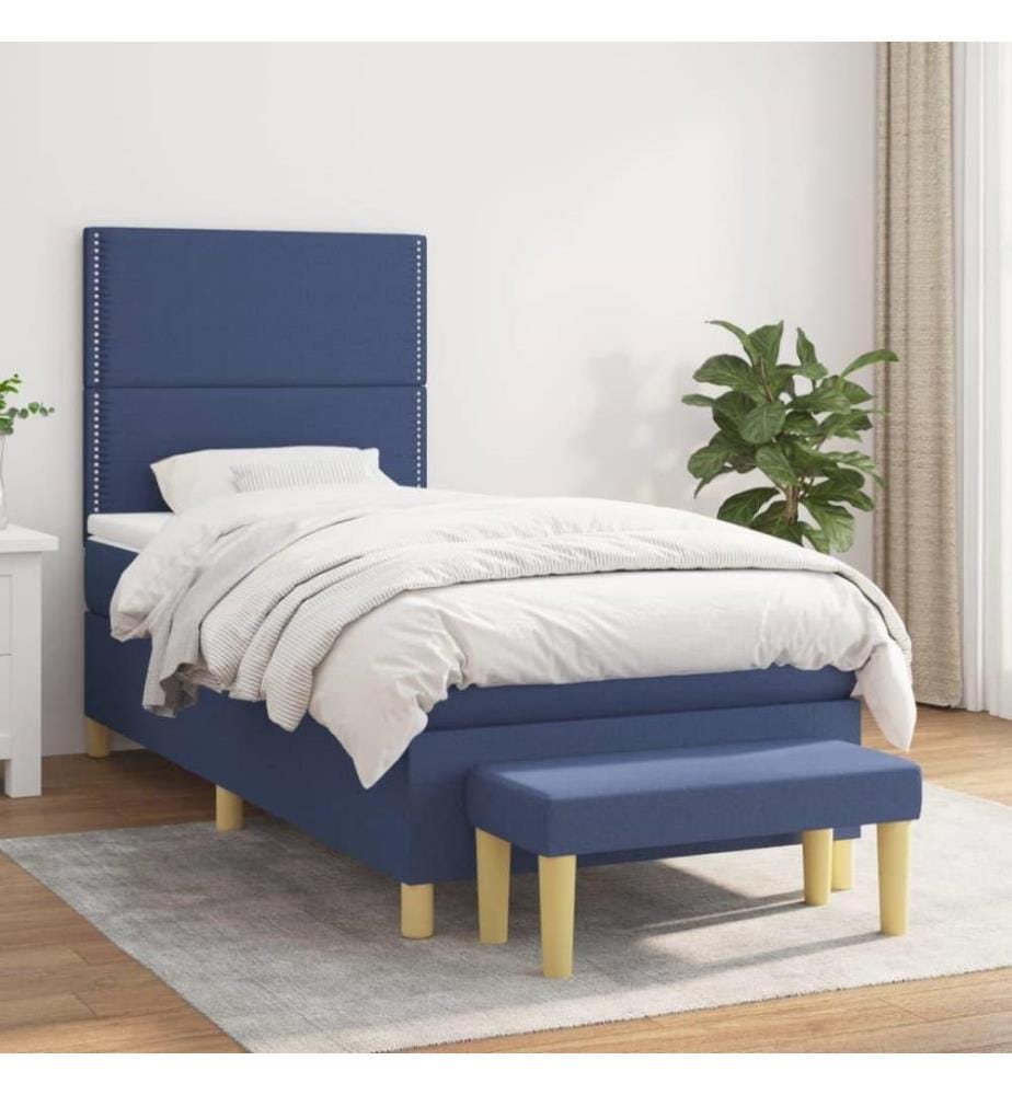 Boxspringbett mit Matratze Blau 80x200 cm Stoff