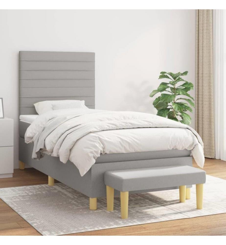 Boxspringbett mit Matratze Hellgrau 100x200 cm Stoff