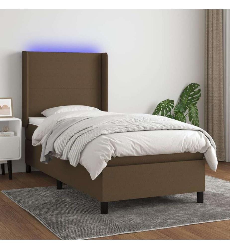 Boxspringbett mit Matratze & LED Dunkelbraun 100x200 cm Stoff