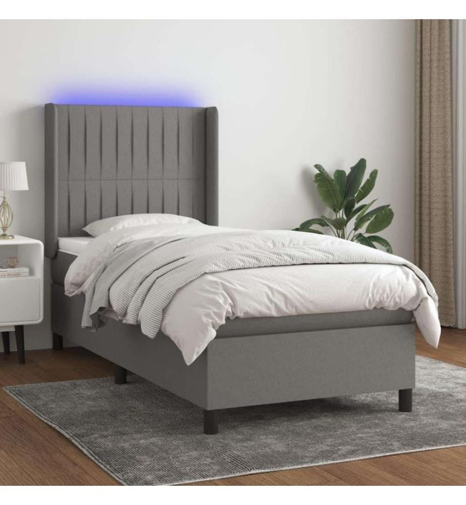 Boxspringbett mit Matratze & LED Dunkelgrau 100x200 cm Stoff