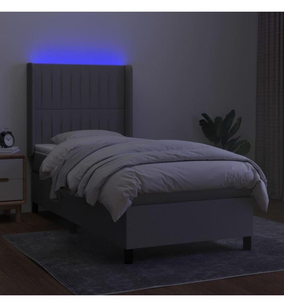 Boxspringbett mit Matratze & LED Hellgrau 100x200 cm Stoff